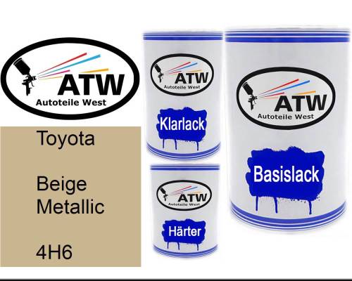 Toyota, Beige Metallic, 4H6: 500ml Lackdose + 500ml Klarlack + 250ml Härter - Set, von ATW Autoteile West.